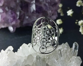 Stainless Steel Adjustable Metatron Angel Ring, Metatron Cube, Protection, Sacred Geometry, Energetic Activation, Amulet, Amulet