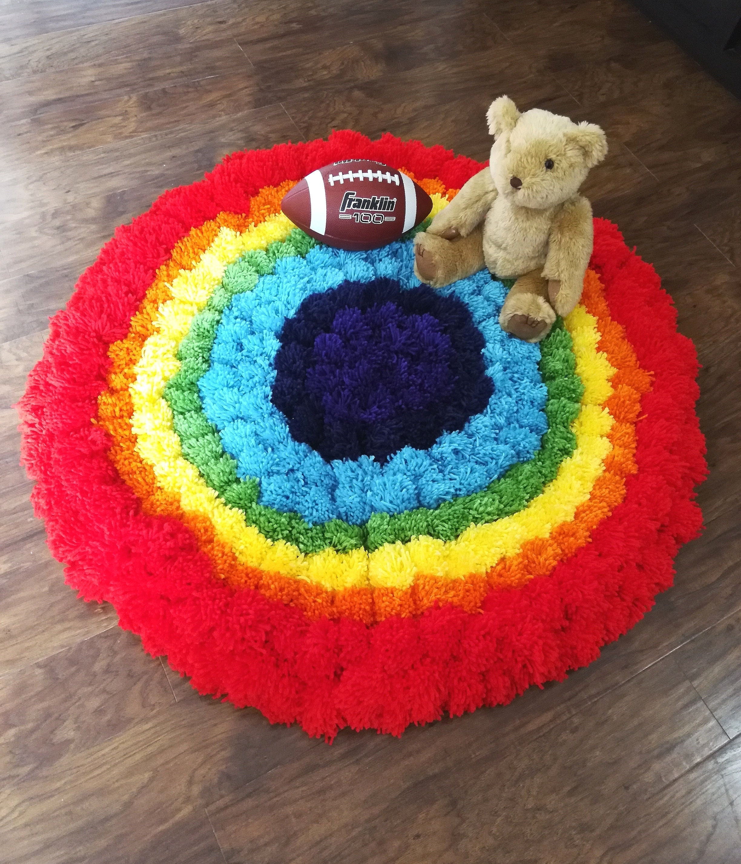 Rainbow pom pom rug for nursery decor 48 inch custom made Etsy