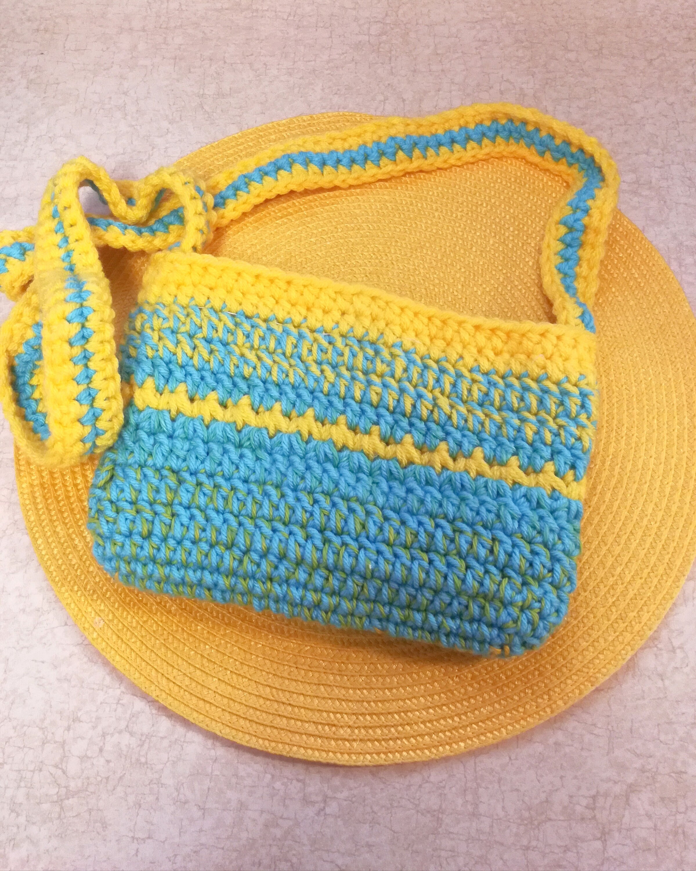 Small Summer Crochet Crossbody Bag Handmade Yellow Blue Etsy