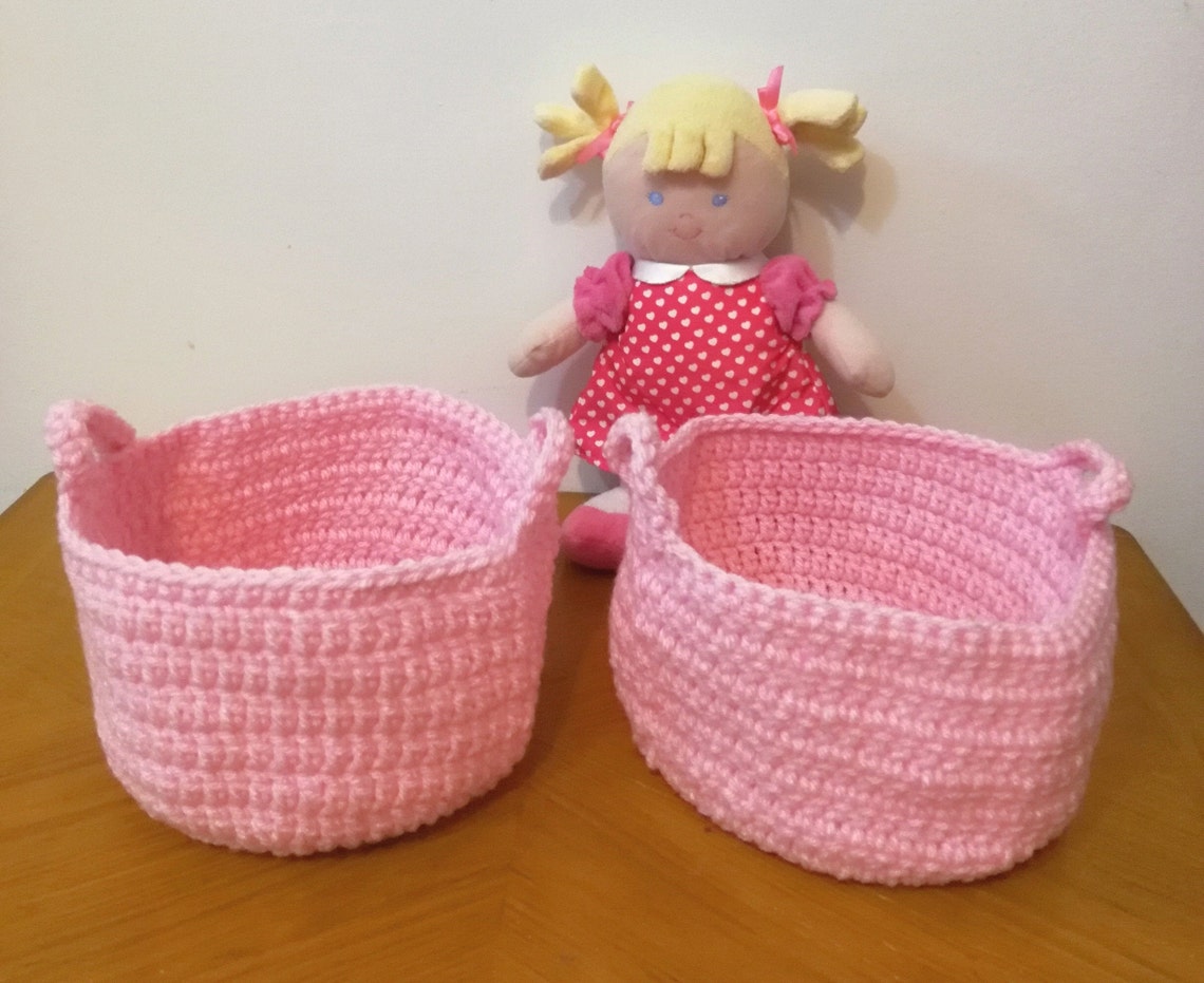 Pink round storage basket set Little girls room decorations Etsy