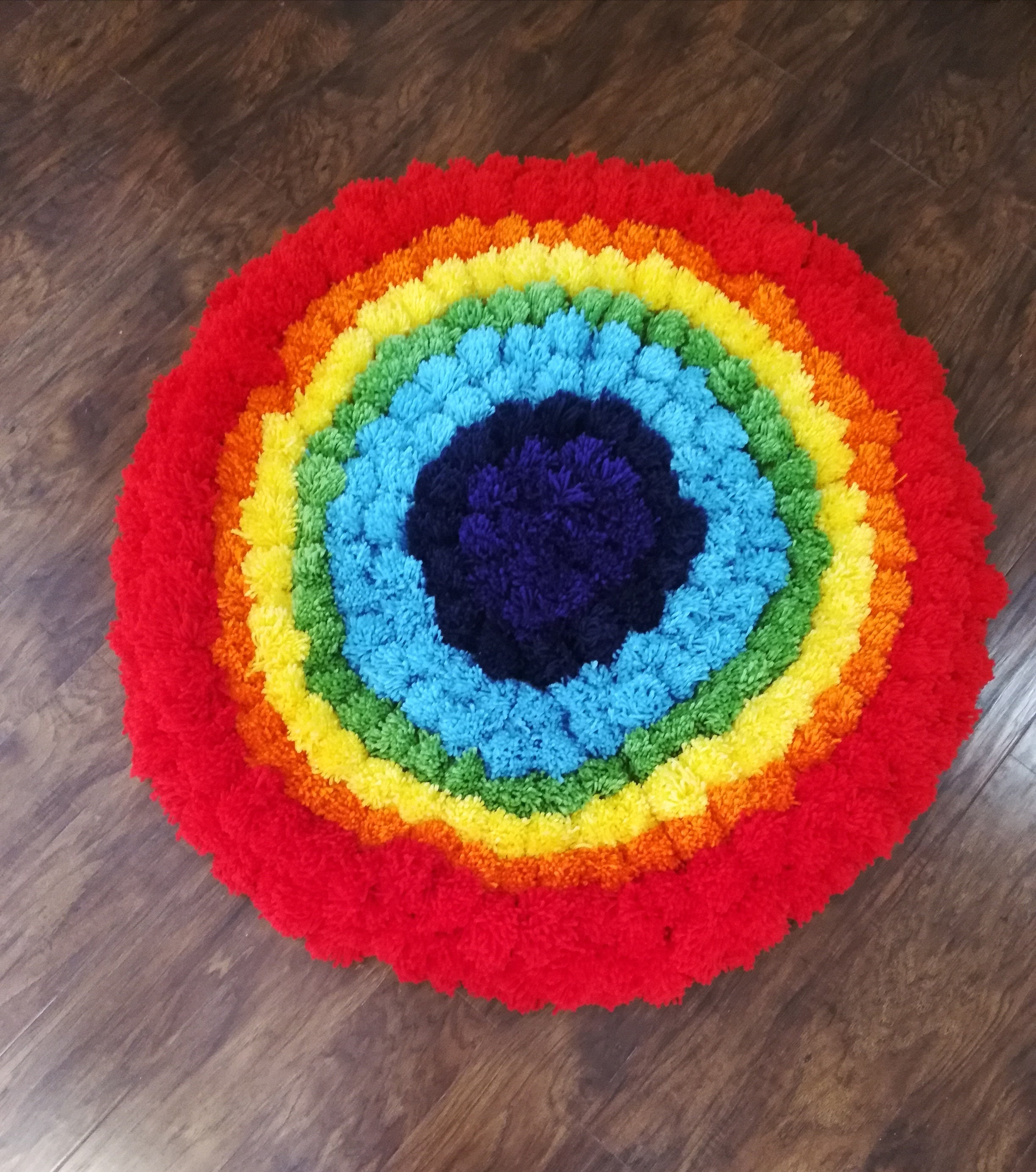 Rainbow pom pom rug for nursery decor 48 inch custom made Etsy