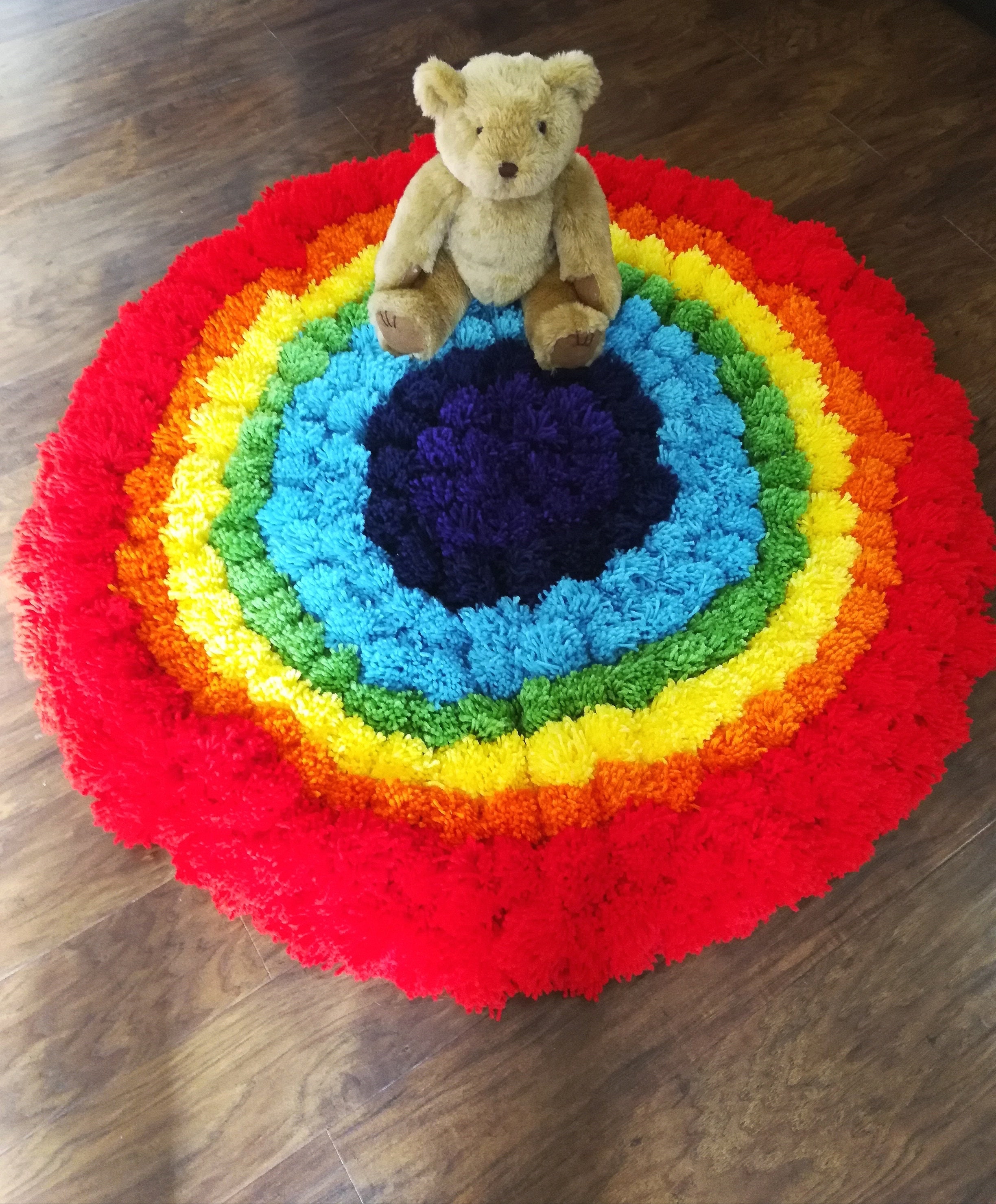 Rainbow pom pom rug for nursery decor 48 inch custom made Etsy
