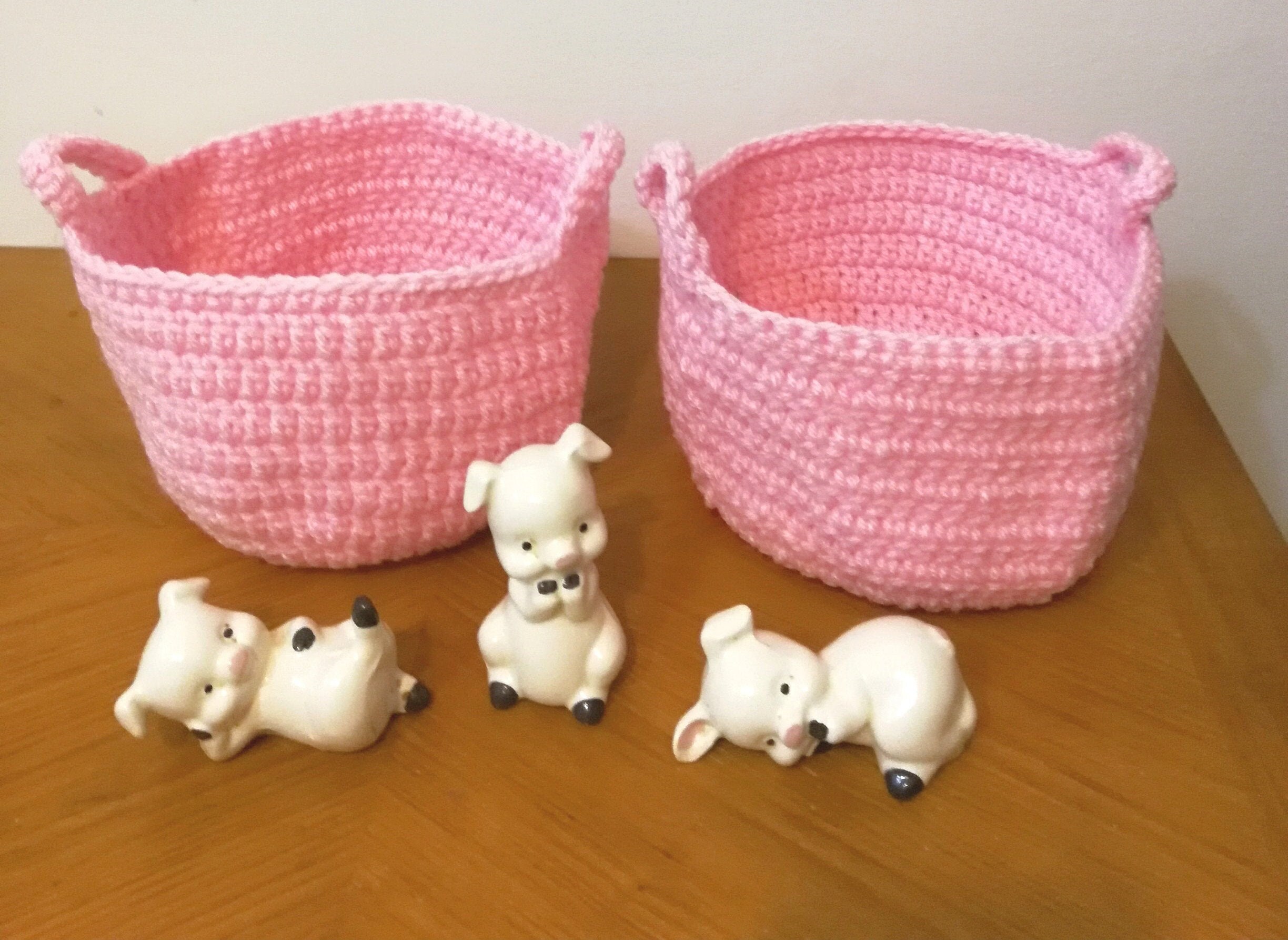 Pink round storage basket set Little girls room decorations Etsy