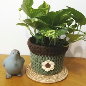 Crochet indoor plant basket small, Plant lover gift ideas, Shelf planter, Yellow flower pot cover, Fall home decor