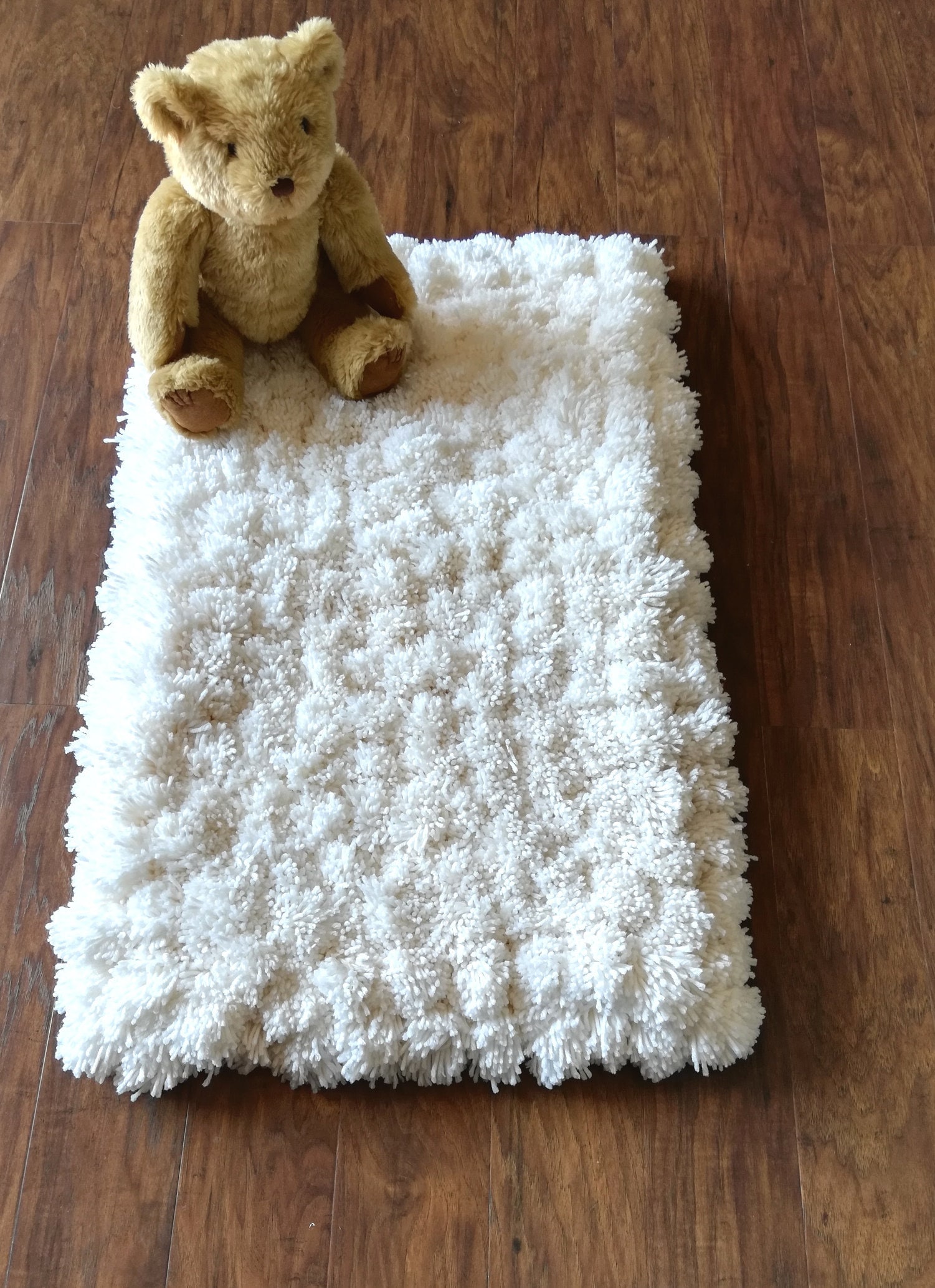 White rectangular pom pom rug Nursery decor Kids room Etsy