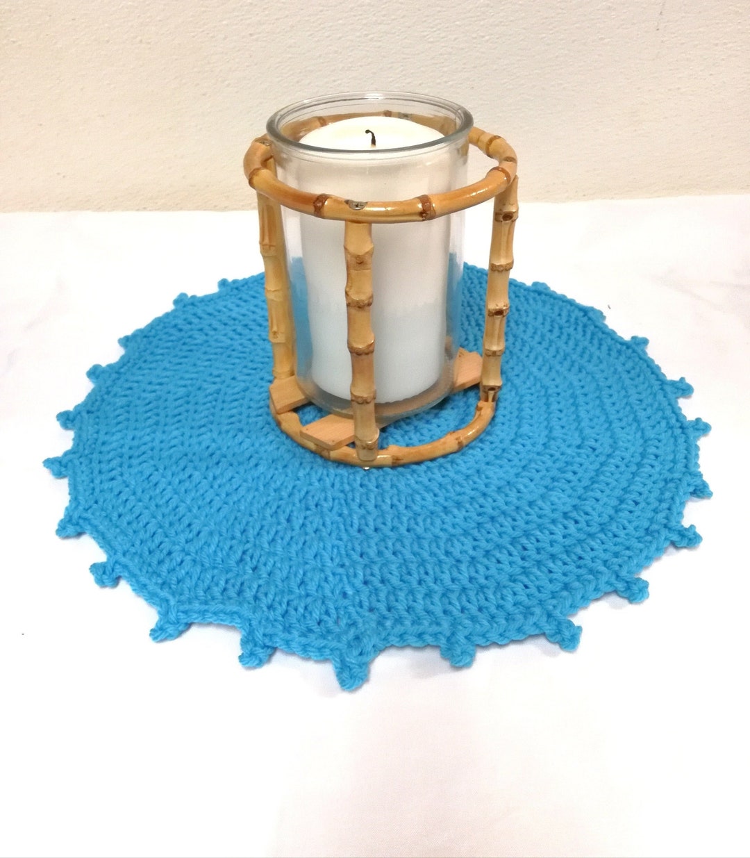 Turquoise Blue Round Crochet Table Topper Beach Home Decor Etsy