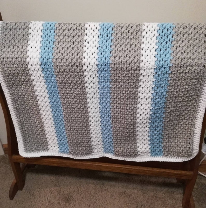 Crochet newborn afghan Blue gray baby blanket hat set Deluxe newborn boy gift Handmade baby booties A20 Infant hat slipper set