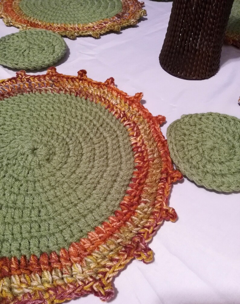 Sage Green Crochet Placemat and Coaster Set Country Kitchen Etsy