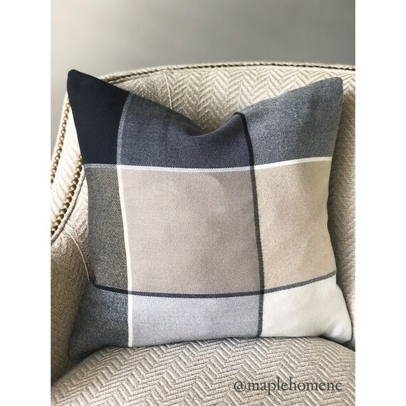 Black Plaid Leather Throw Pillow Etsy