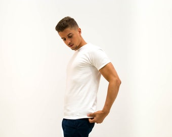 White t-shirt for men 100% organic cotton, uncompromising, premium and durable, 2 times thicker than a classic t-shirt (340gr)