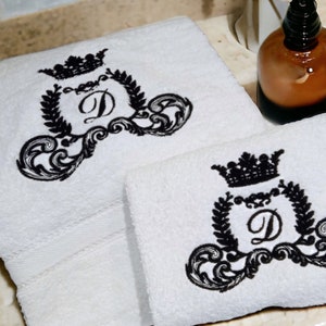 Personalized luxury towels with personalized monogram embroidery. Set of towels with face + guest initials