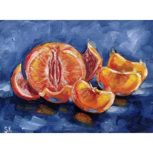 Original Oil Painting: Tangerine Still Life, Kitchen Wall Art