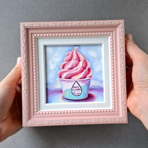 Framed Ice Cream Oil Painting: Still Life Dessert Art