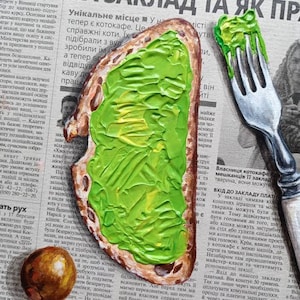 Arte de tostada de aguacate Cuadro acrílico Arte de empaste Arte de periódico Pintura de alimentos Decoración de pared con textura Pintura de alimentos en 3D Naturaleza muerta con verduras