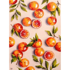 Original Orange Oil Painting: Still Life Citrus Kitchen Art (15.7x11.8)
