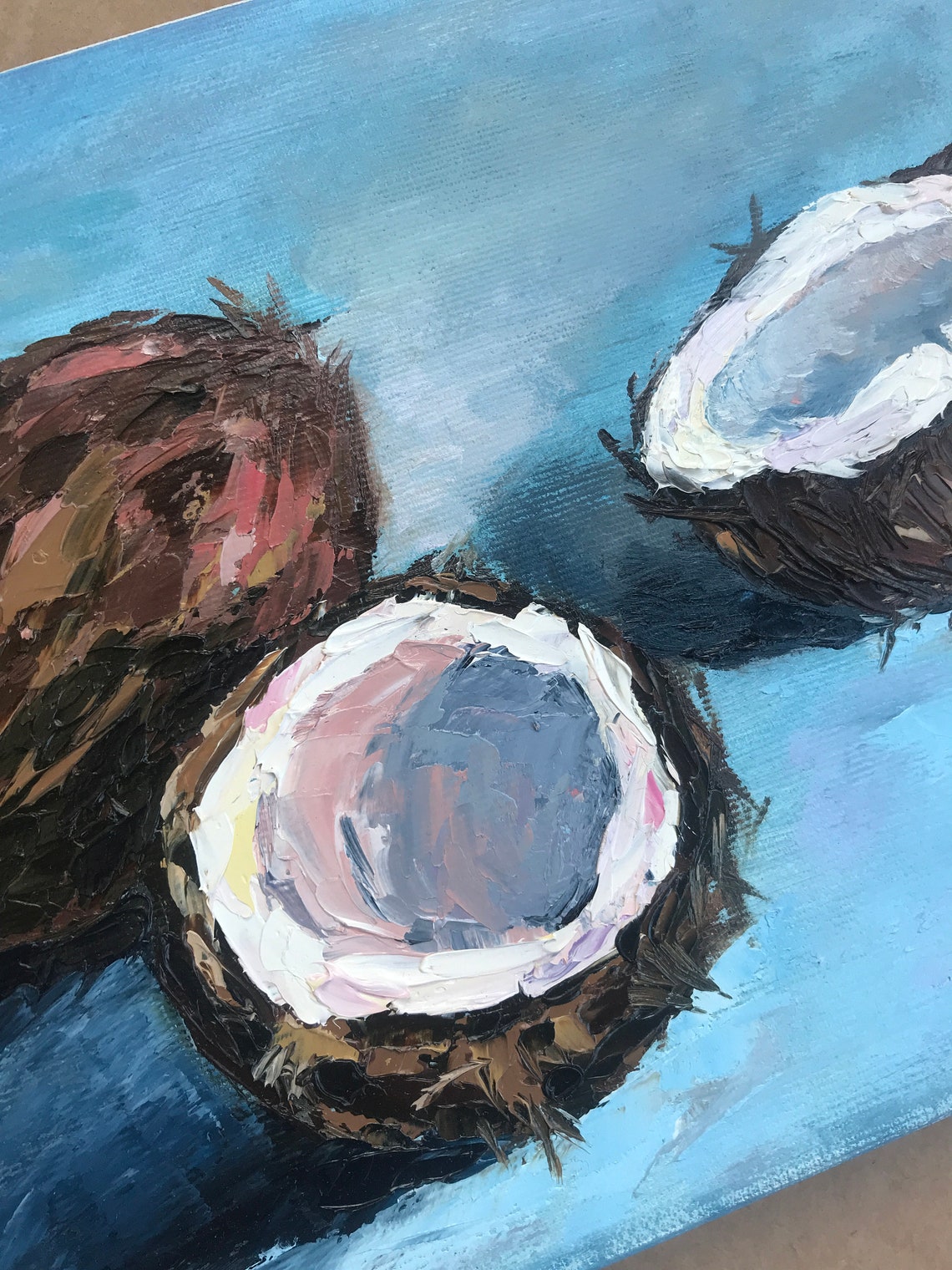 Original oil painting Coconut Tropical fruits art Fruit on Etsy