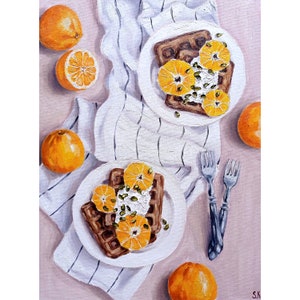 Original Waffle Oil Painting: Still Life with Oranges (11.8x15.7 inches)