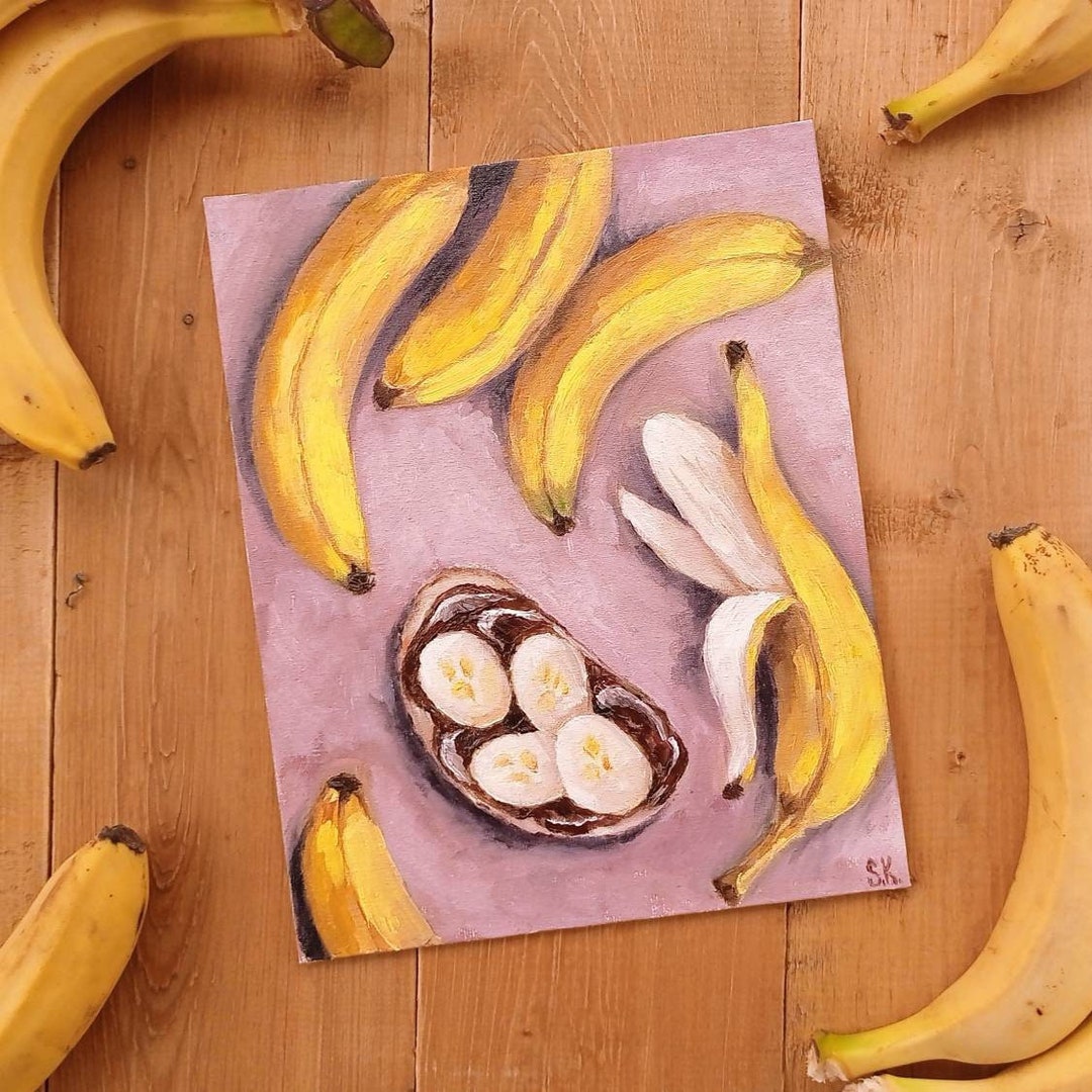 Bananas Painting Original Oil Picture Still Life Fruit Food Painting