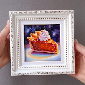 Framed Pumpkin Pie Oil Painting: Small Kitchen Still Life Art