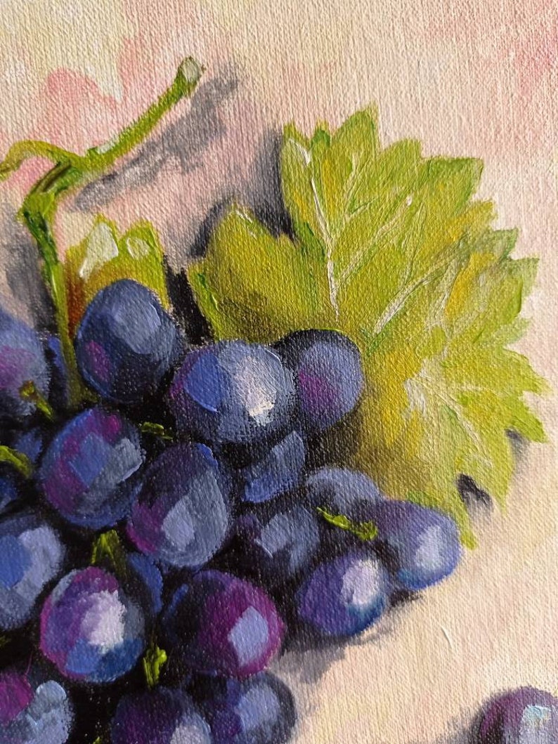 Grapes Painting Original Oil Picture Bunch of Grapes Art Kitchen