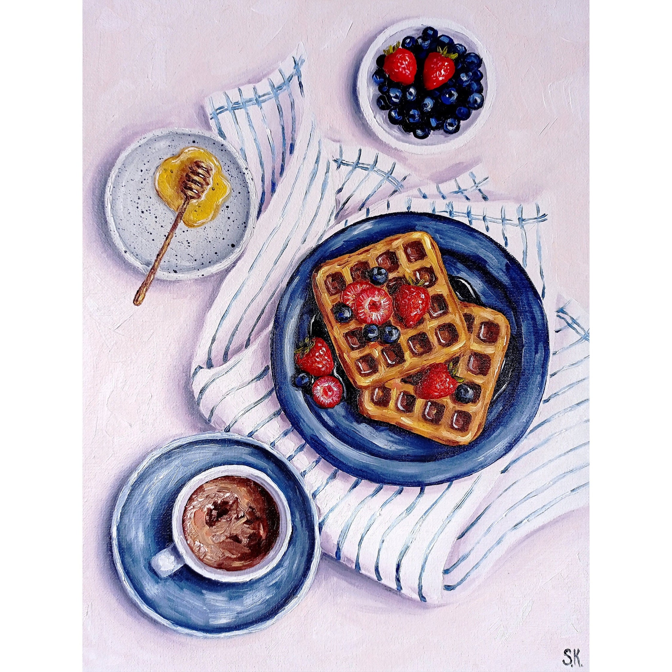 Waffle Painting Original Oil Picture Food on Canvas Belgian Waffles ...