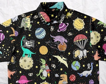 Personalize Dinosaur Button Up Shirt-Personalize Space Dinosaur Button Up Shirt-Dinosaur Button Down Shirt-Paleontologist Shirt