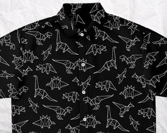 Personalize Origami Dinosaur Button Up Shirt-Geometry Dinosaur Shirt-Abstract Dinosaur Shirt