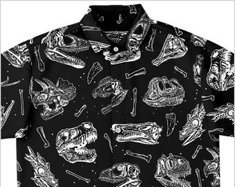 Dinosaur Skull Button Up Shirt-Dinosaur Button Down Shirt-Paleontologist Shirt