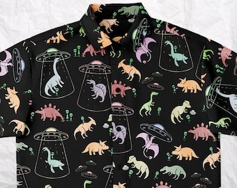 Personalize Dinosaur Button Up Shirt-Personalize Alien UFO Button Up Shirt-Dinosaur Button Down Shirt-Paleontology Shirt