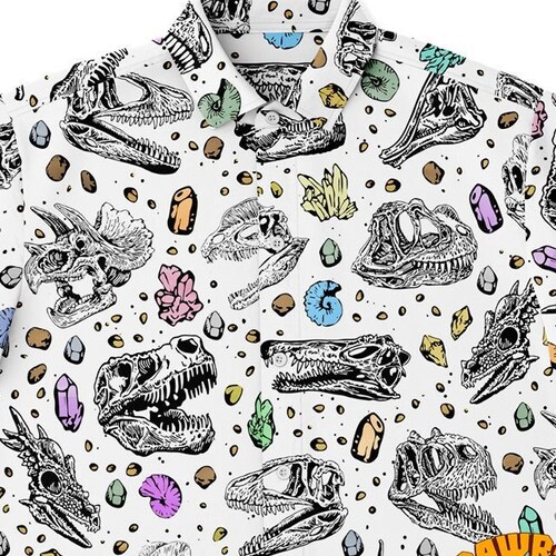 Dinosaur Skull Button up Shirtdinosaur Button Down Etsy