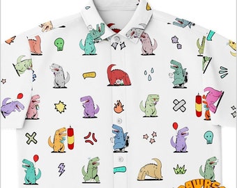 Funny Dinosaur Button Up Shirt-Dinosaur Button Down Shirt-T-Rex Button Shirt-Paleontologist Shirt