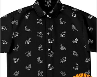 Dinosaur Icons Button Up Shirt-Dinosaur Top-Dinosaur Button Down Shirt-Paleontologist Shirt