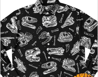 Personalisieren Dinosaurier Fossil Langarm Button Up Shirt-Dinosaurier Schädel Langarm Shirt-Paläontologen Shirt