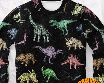Personalize Dinosaur Sweatshirt-Colorful Dinosaur Sweater-Personalize Paleontology Sweatshirt-Dinosaur All Over Print