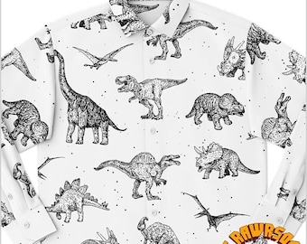 Personalized Dinosaur Long Sleeve Button Up Shirt-Personalize  Dinosaur Long Sleeve Shirt-Paleontology Shirt