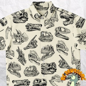 Dinosaur Skull Button Up Shirt-Dinosaur Button Down Shirt-Paleontologist Shirt