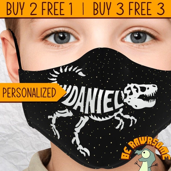 Personalize T Rex Fossil Face Mask-Personalize Dinosaur Face Mask-Paleontology Face Mask-Adult Dinosaur Mask-Kid Dinosaur Mask