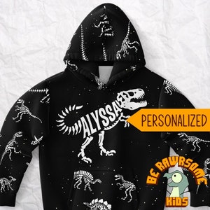 Personalize T-Rex Fossil Youth Hoodie-Personalize Kids Dinosaur Fossils Hoodie-Personalize Paleontology Hoodie