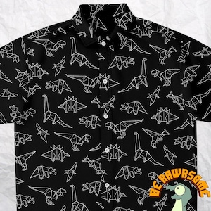 Personalize Origami Dinosaur Button Up Shirt-Geometry Dinosaur Shirt-Abstract Dinosaur Shirt