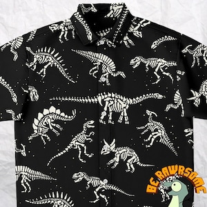 Personalize Dinosaur Button Up Shirt-Dinosaur Fossil Button Up Shirt-Dinosaur Button Down Shirt-Paleontologist Shirt