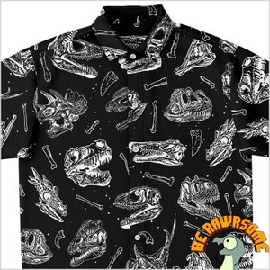 Dinosaur Skull Button Up Shirt-Dinosaur Button Down Shirt-Paleontologist Shirt