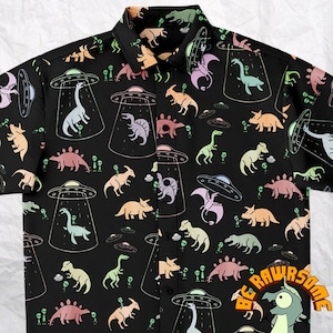 Personalize Dinosaur Button Up Shirt-Personalize Alien UFO Button Up Shirt-Dinosaur Button Down Shirt-Paleontology Shirt