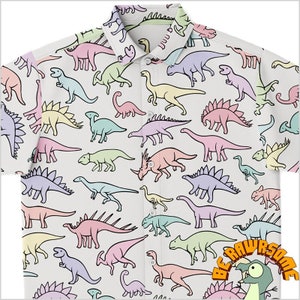 Personalize Colorful Rainbow Dinosaur Button Up Shirt-Dinosaur Shirt-Dinosaur Button Down Shirt-Paleontologist Shirt