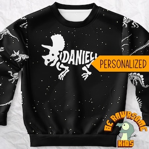 Personalized Dinosaur Kid Sweater-Personalize Triceratops Kid Sweatshirt-Future Peleontologist Sweatshirt