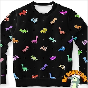 Personalize 8Bit Dinosaur Sweatshirt-Personalize Retro Dinosaur Sweatshirt-Paleontologist Sweatshirt