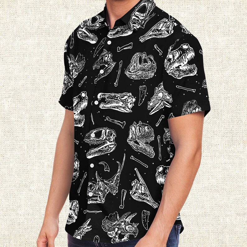 Dinosaur Skull Button up Shirtdinosaur Button Down Etsy