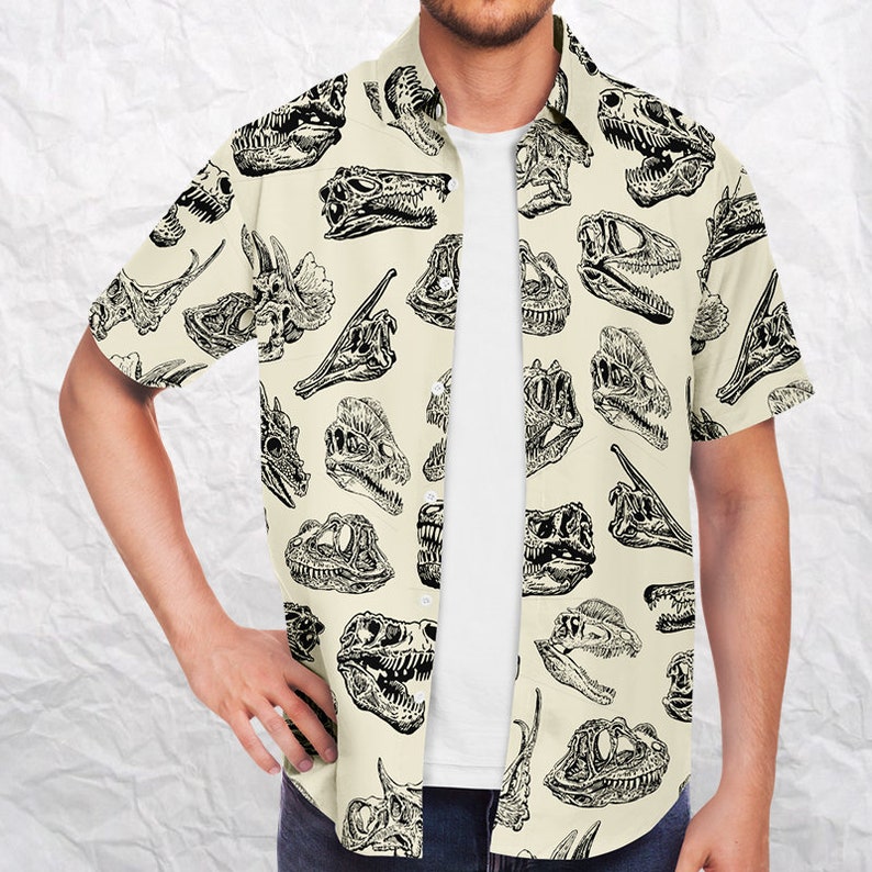 Dinosaur Skull Button up Shirtdinosaur Button Down Etsy