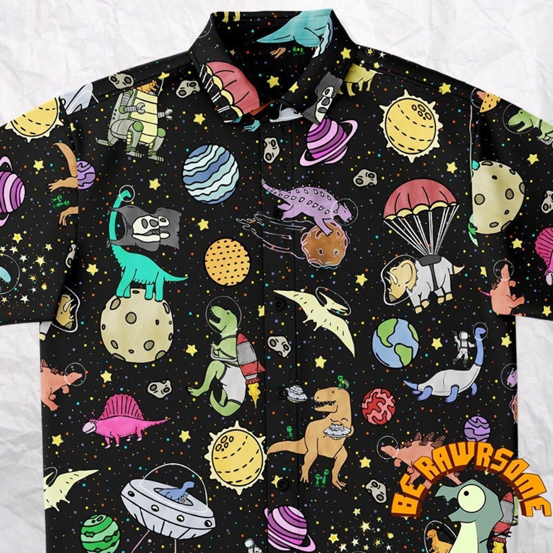 Personalize Dinosaur Button up Shirtpersonalize Space Dinosaur Button