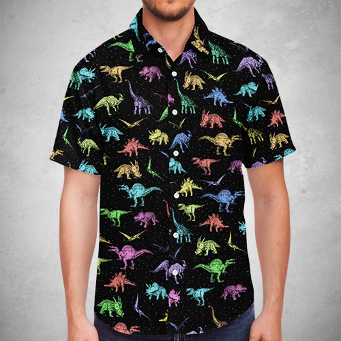 Rainbow Dinosaur Button Up ShirtDinosaur Button Etsy