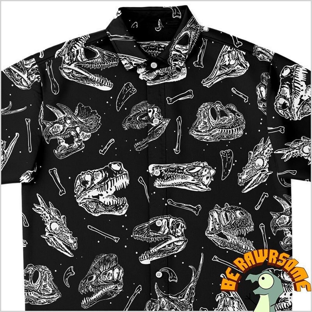 Dinosaur Skull Button up Shirtdinosaur Button Down Shirtpaleontologist Shirt Etsy